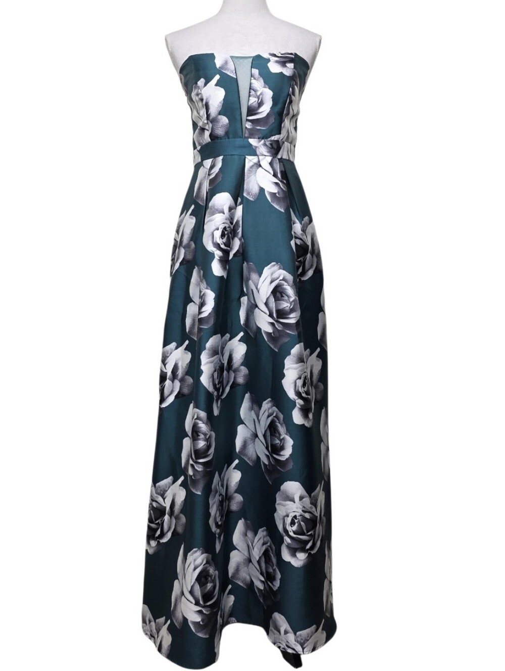 Speechless Green With White Roses Maxi Strapless Dress Plus Pockets Size 7